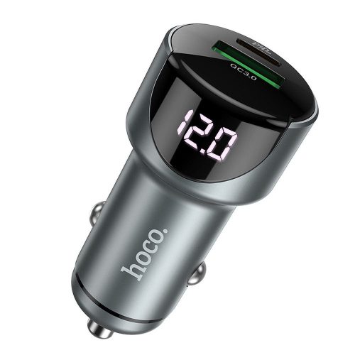 HOCO car charger USB A + Type C with digital display PD QC3.0 3A 20W Z42 metal grey