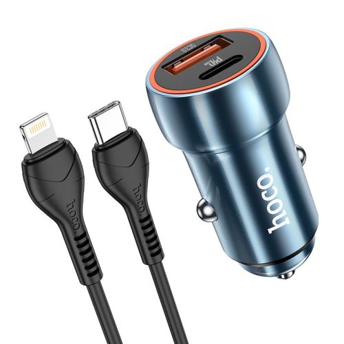 HOCO car charger USB A + Type C + cable Type C to Lightning PD QC3.0 3A 20W Z46A sapphire blue