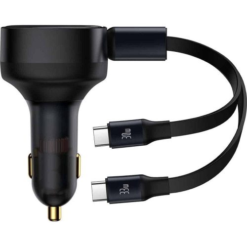 BASEUS car charger with retractable cable 2 x Type C 3A 33W CCTX-CC black