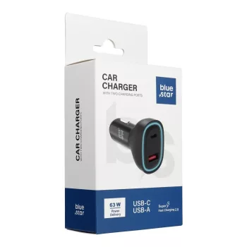 Blue Star autós töltő 3A 63W Type-C + USB-A PD QC3.0