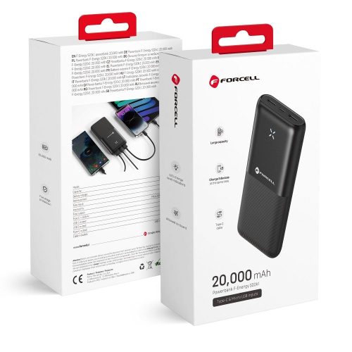 FORCELL F-ENERGY S20k1 powerbank 2,4A 20 000 mAh fekete