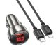 HOCO autós töltő USB A + C típus digitális kijelzővel + kábel C típus Lightning PD QC3.0 3A 48W Z50 fémszürke szürke