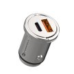 FORCELL F-ENERGY Mini autós töltő C típusú + USB A PD QC3.0 5A 30W ezüst színben