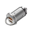 FORCELL F-ENERGY Mini autós töltő C típusú + USB A PD QC3.0 5A 30W ezüst színben