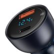 BASEUS car charger USB A + Type C with digital display PD3.0 QC4.0 5A 65W CCKX-C0A/VCKX65C dark blue