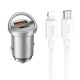 HOCO car charger USB A + Type C + cable Type C to Lightning PD QC3.0 4A 45W NZ10 silver