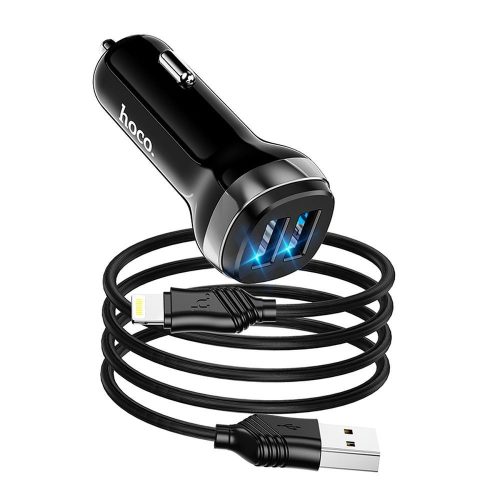 HOCO autós töltő 2 x USB A + kábel USB A - Lightning 2,4A Z40 fekete