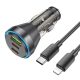 HOCO autós töltő USB A + 2 x C típus + kábel C típus Lightning PD QC3.0 3A 60W NZ12D átlátszó fekete