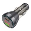 HOCO autós töltő USB A + C típus digitális kijelzővel + kábel C típusú Lightning PD QC3.0 3A 48W NZ12B átlátszó fekete