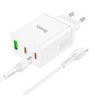 HOCO töltő 2 x Type C + USB A + kábel Type C Lightning PD QC3.0 3A 35W N33 fehér
