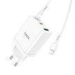 HOCO töltő 2 x Type C + USB A + kábel Type C Lightning PD QC3.0 3A 35W N33 fehér