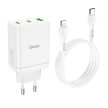 HOCO töltő 2 x Type C + USB A + kábel Type C Lightning PD QC3.0 3A 35W N33 fehér