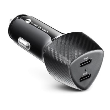   Forcell F-Energy Carbon autóstöltő 2 x USB C, 3 A, 40 W, fekete