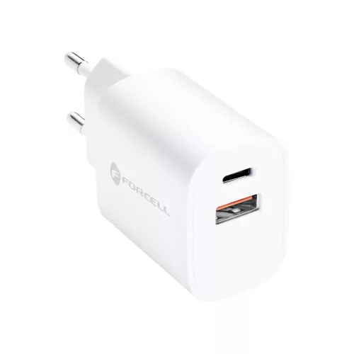 Forcell F-Energy Quickcharge 4.0 PD telefontöltő USB-C+USB-A, 3A, 35W, fehér