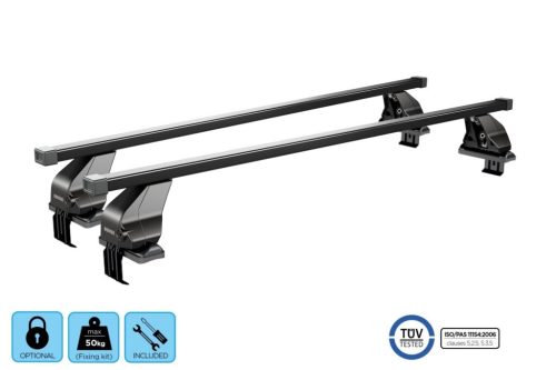 Menabo Omega Black M fekete acél tetőcsomagtartó zárható KIT53G